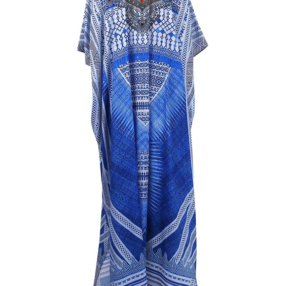 Blue Kaftan-Long Caftan Dress in Blue and White - Picture 3 of 6